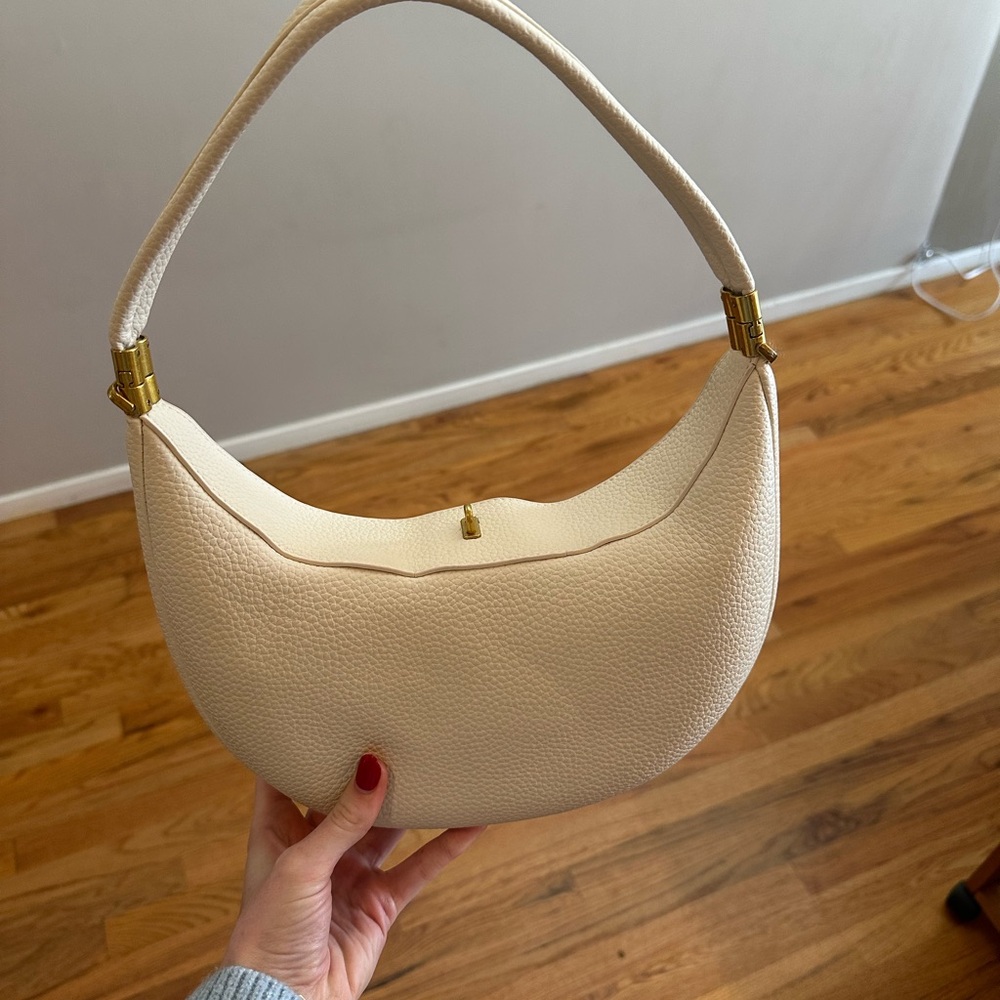 Cream Hobo Bag with Smooth Leather and Curved Handle